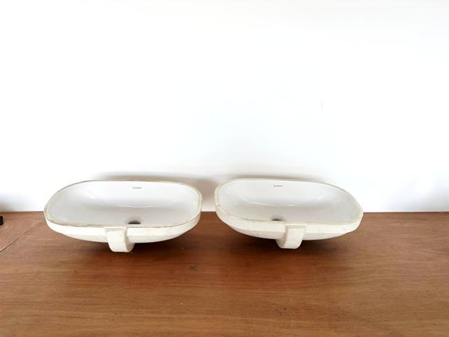 Duravit inbouwlavabo's met bijhorende kranen, Bricolage & Construction, Sanitaire, Comme neuf, Lavabo, Chrome, Pierre, Enlèvement