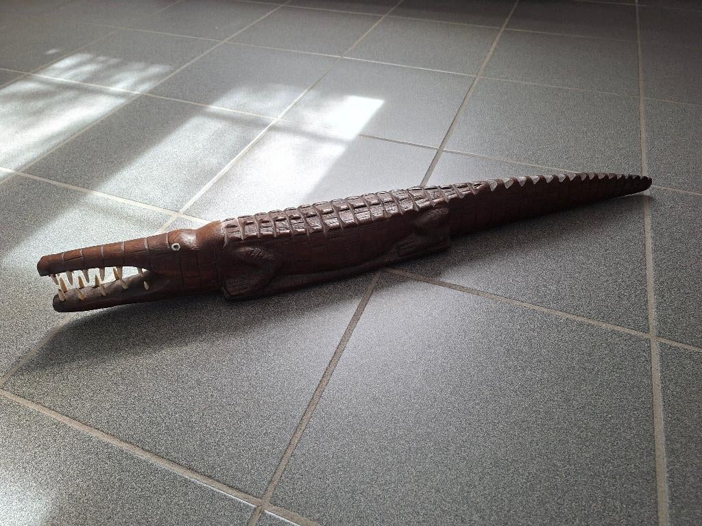 Krokodil houtsculptuur, Antiek en Kunst, Kunst | Beelden en Houtsnijwerken, Ophalen, Houtsnijwerk, 50 - 100 cm, Hout