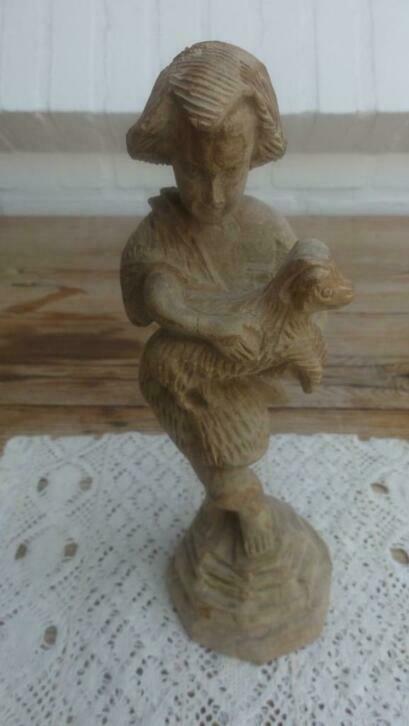 Brocante olijven houten beeldje, David & jonge ram, Israel, Antiek en Kunst, Curiosa en Brocante, Ophalen of Verzenden