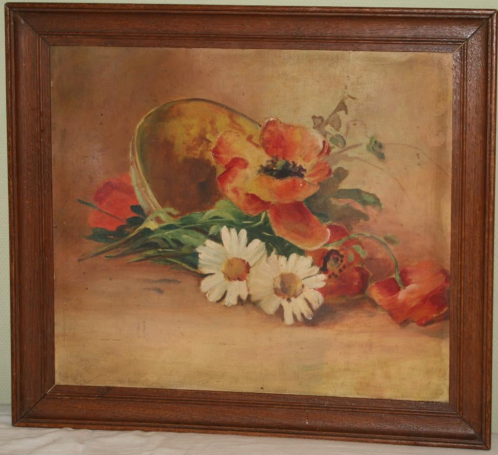 Schilderij stilleven - Olie op paneel - ongesigneerd, Enlèvement ou Envoi