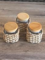 3 glazen voorraadpotjes met houten deksel, Enlèvement ou Envoi