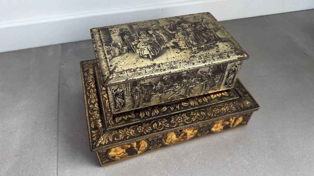 2 vintage lithografische blikken, Ophalen of Verzenden