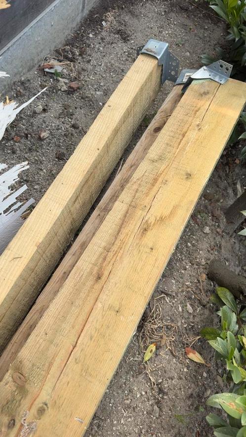 6 vuren/sparhout balken 4m-4m40 groen water bestendig, Tuin en Terras, Palen, Balken en Planken, Balken, Ophalen