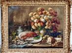 Stilleven met bloemen en kreeft, olie op doek, met kader, Antiek en Kunst, Ophalen