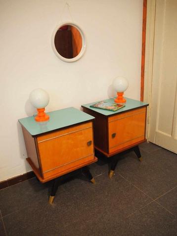 Set van 2 vintage nachtkastjes, 1960s, Ophalen, Zo goed als nieuw, 45 tot 65 cm, Minder dan 55 cm