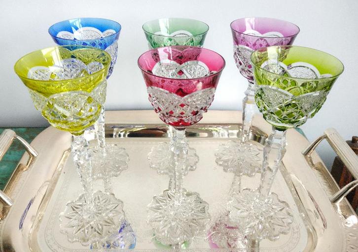 Val Saint Lambert VERREPT oude serie 6 kleuren, Antiek en Kunst, Antiek | Glaswerk en Kristal, Ophalen of Verzenden