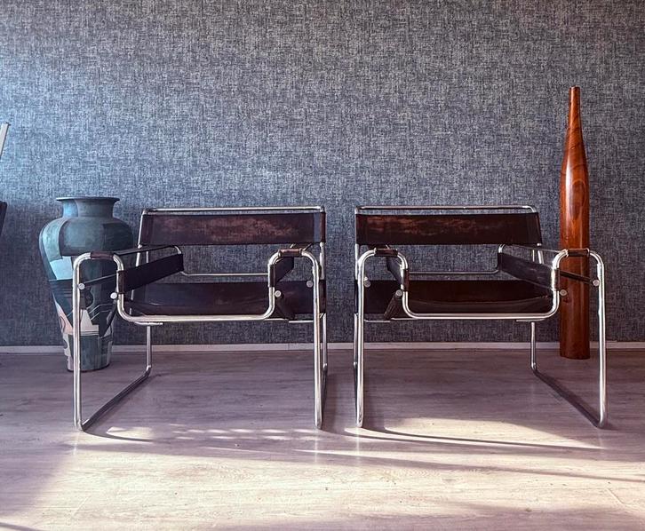 2 Vintage Gavina/Knoll Wassily Model B3 Armchairs, ca60s, Antiek en Kunst, Antiek | Meubels | Stoelen en Sofa's, Ophalen
