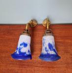 Paar wandkandelaars in verguld brons en gemarmerd glas, Antiek en Kunst, Antiek | Brons en Koper, Ophalen of Verzenden, Brons
