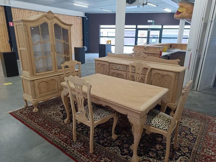 gezandstraalde Eiken Eetkamer Set in Barokstijl, Huis en Inrichting, Complete eetkamers, Zo goed als nieuw, 4 tot 6 stoelen, Ophalen