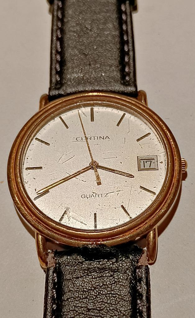 Montre Certina homme EOL 115.1274.25 plaqué or, date, 1980-9, Collections, Collections Autre, Utilisé, Enlèvement ou Envoi