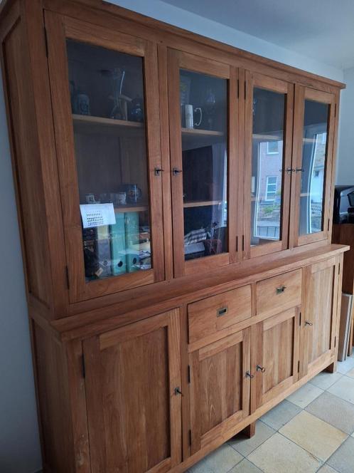 Vitrine buffet bibliothèque teck massif 2 corps, Huis en Inrichting, Kasten | Buffetkasten, Zo goed als nieuw, 200 cm of meer