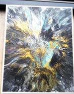 Abstract modern acryl canvas - 40*50cm - goud/zwart/groen, Antiek en Kunst, Kunst | Schilderijen | Modern, Ophalen of Verzenden