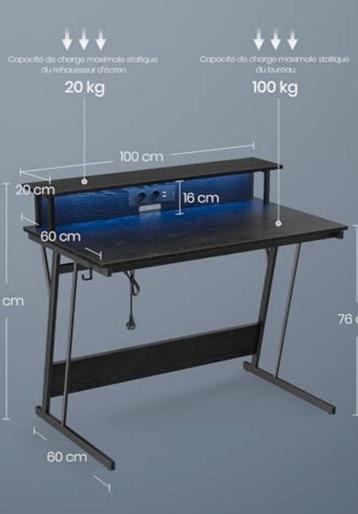 Gamingdesk met LED en geïntegreerde stopcontacten  beschikbaar voor biedingen