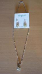 Set ketting met lichtgele bol strass hanger en oorbellen, Handtassen en Accessoires, Kettingen, Ophalen of Verzenden