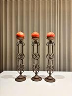 3 vintage kandelaars met kaars, Huis en Inrichting, Woonaccessoires | Kandelaars en Kaarsen, Ophalen, Zo goed als nieuw, Kaars
