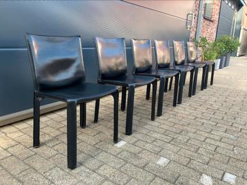 6x Cassina Cab chairs Mario Bellini in zwart tuigleder beschikbaar voor biedingen