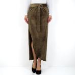 Lange velourse rok met split khaki bruin S/M, Kleding | Dames, Rokken, Bruin, Verzenden, Nieuw, JCL