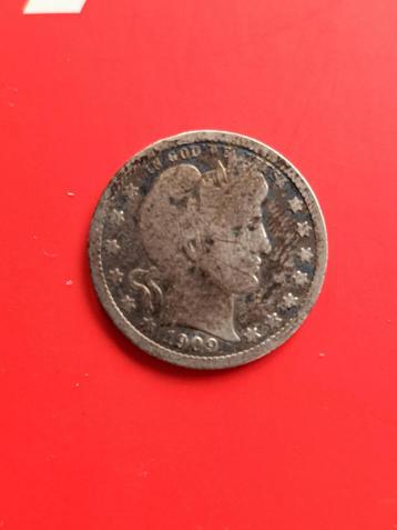 Quart de dollar américain 1909 en argent Philadelphia Barber