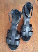 Echte zwarte leren sandalen,  maat 39, Porté, Envoi