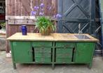 Prachtige vintage industriele toonbank werkbank keukenblok, Doe-het-zelf en Bouw, Ophalen, Gebruikt, 170 cm of meer