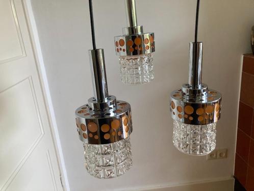 Lampe suspendue des années 70, 3 étranges coupes en verre or, Maison & Meubles, Lampes | Suspensions, Utilisé, 50 à 75 cm, Verre
