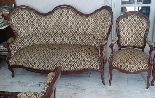 Louis Philippe mahoniehouten lounge, Huis en Inrichting, Zetels | Zetels, Gebruikt, Vierpersoons of meer, Hout, Ophalen