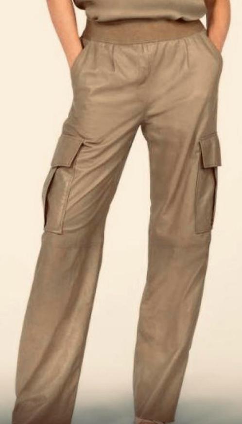 Khaki lederen cargo broek van Ibana (maat S), Kleding | Dames, Broeken en Pantalons, Zo goed als nieuw, Maat 36 (S), Groen, Lang