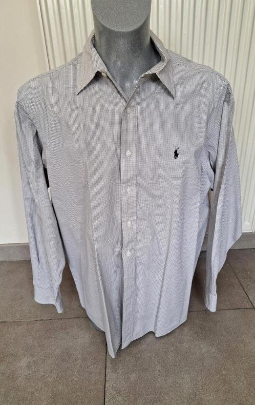 Wit Overhemd met Fijne Zwarte Ruitjes - Ralph Lauren, Kleding | Heren, Overhemden, Nieuw, Halswijdte 43/44 (XL), Wit, Ophalen of Verzenden