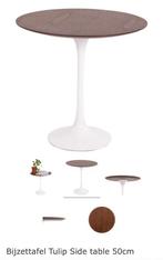 Bijzettafel Tulip Side table (wit + walnoot), Huis en Inrichting, Ophalen, Zo goed als nieuw, Rond