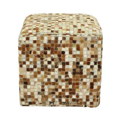 Vintage Vierkante Poef Geitenleer Patchwork Mozaïek Patroon, Huis en Inrichting, Zetels | Voetbanken en poefs, Gebruikt, Minder dan 50 cm