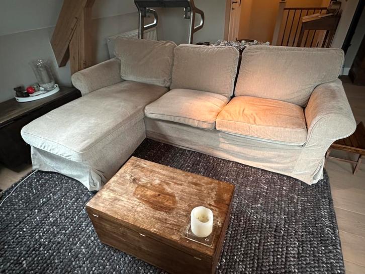 Zetel met Longchair Ikea Ektorp, Huis en Inrichting, Zetels | Zetels en Chaises Longues, Zo goed als nieuw, Driepersoons, Stof