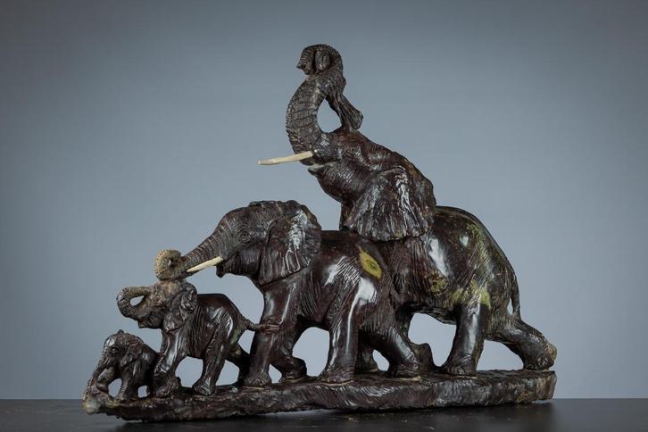 Beeld; Joshua Chirume - Olifanten beeld, Antiek en Kunst, Curiosa en Brocante, Ophalen of Verzenden