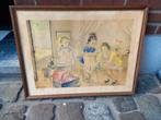 Oude retro prent met kinderen, Antiek en Kunst, Ophalen