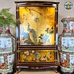 Vintage Chinese kast bladgoud bloemen en pauwen , vogels, Antiek en Kunst, Ophalen of Verzenden