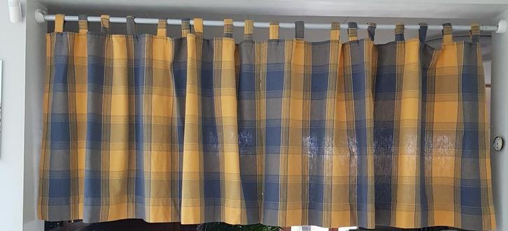 Lot de 2 tentures à carreaux bleu et jaune style fermette, Huis en Inrichting, Stoffering | Gordijnen en Lamellen, Zo goed als nieuw