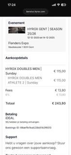 PRIJS VERLAAGD! Hyrox Gent dubbel men ticket, Tickets en Kaartjes, Twee personen