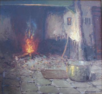 Albert Demoen (1916-1992): Boereninterieur (49 x 46 cm) beschikbaar voor biedingen