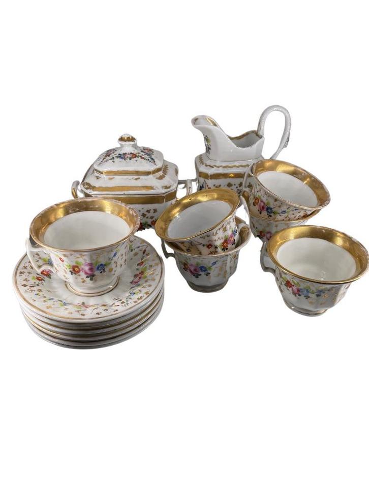Baudour porseleinen koffieset met gouden accenten uit de 19e, Antiek en Kunst, Antiek | Porselein, Ophalen of Verzenden