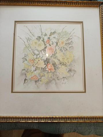 Prachtige aquarel in fijne kleurtjes beschikbaar voor biedingen