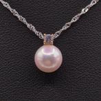 18K gouden hanger met Akoya-parel en saffier en s925-ketting, Met edelsteen, Verzenden, Zo goed als nieuw, Goud