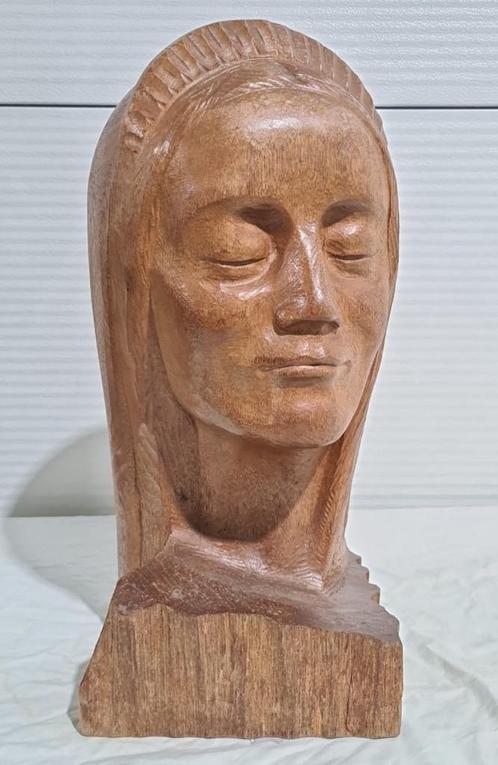 Houten beeld, vrouwen hoofd, Luc Van Parys, Deinze, 1951, Antiek en Kunst, Kunst | Beelden en Houtsnijwerken, Ophalen of Verzenden