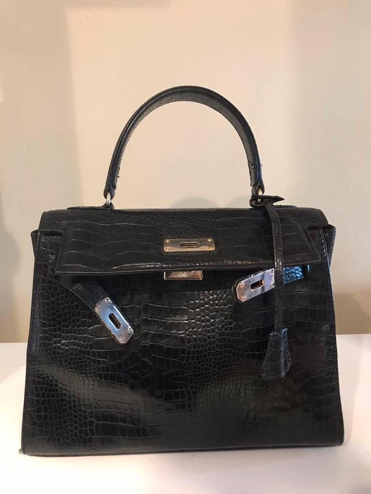 Vintage croco ‘Kelly’ tas inclusief slot en sleuteltje, Handtassen en Accessoires, Tassen | Damestassen, Handtas, Ophalen of Verzenden