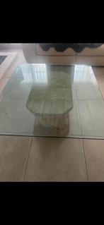 Salon tafel natuursteen & geslepen glas, Huis en Inrichting, Tafels | Salontafels, Ophalen, Zo goed als nieuw, Glas