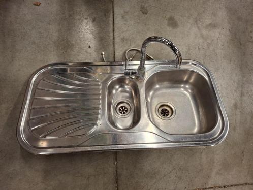 Inox spoelbak + kraan, Doe-het-zelf en Bouw, Sanitair, Gebruikt, Wastafel, Koper, Inox, Ophalen