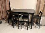 Hoge eettafel met stoelen zwart Nordviken, Huis en Inrichting, Ophalen, Gebruikt, 100 tot 150 cm, 50 tot 100 cm