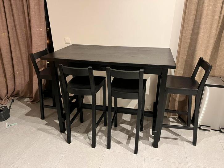 Hoge eettafel met stoelen zwart Nordviken, Maison & Meubles, Tables | Tables à manger, Utilisé, 50 à 100 cm, 100 à 150 cm, Quatre personnes