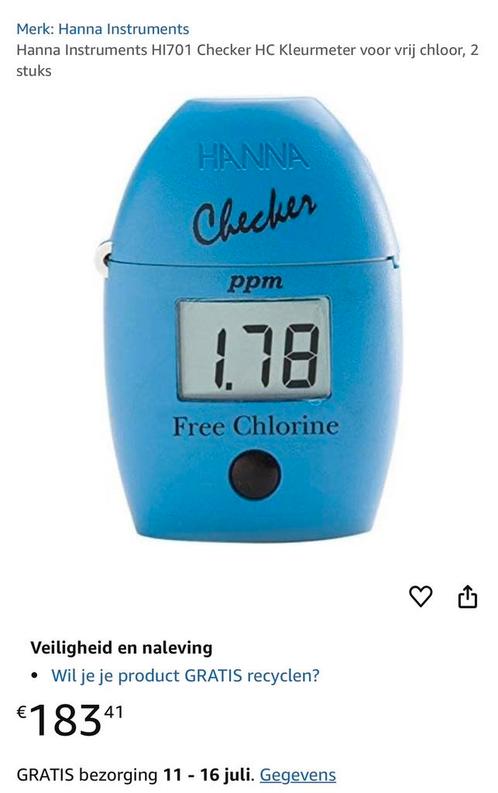 Hanna Instruments Hi701 digitale chloortester zwembad, Tuin en Terras, Zwembad-toebehoren, Zo goed als nieuw, Ophalen of Verzenden