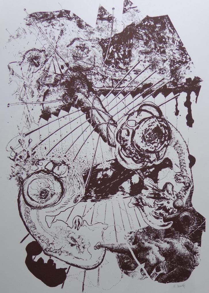 EDDY NOLF / DE ZWARTE PANTER / ZW-W ZEEFDRUK / 63x44cm / SIG, Antiek en Kunst, Kunst | Litho's en Zeefdrukken, Ophalen of Verzenden