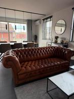 Chesterfield cognac lederen zetel, Huis en Inrichting, Ophalen, Gebruikt, Driepersoons, 200 tot 250 cm