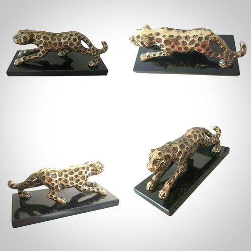 Bronzen panter op zwart marmer., Verzamelen, Beelden en Beeldjes, Zo goed als nieuw, Dier, Ophalen of Verzenden